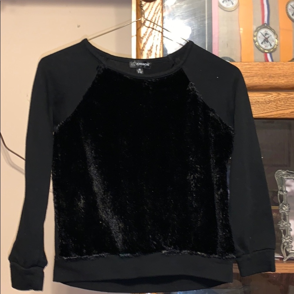 Black, fluffy, long sleeve shirt
